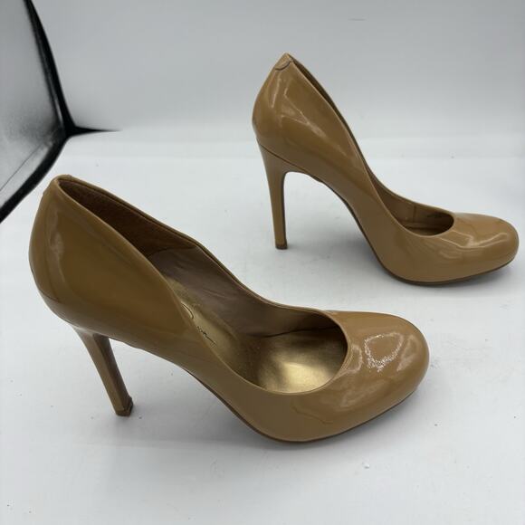 Jessica Simpson‎ Heels Womens Size 7.5 B Leather Calie Pump 4” Nude Tan - Picture 7 of 11